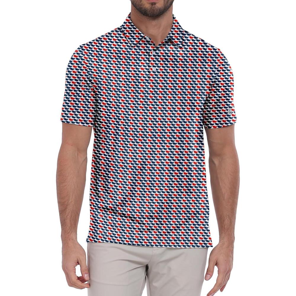 imageZITY Select Mens Golf Polo Shirts 50 UPF Short Sleeve QuickDry Performance Print Golf ShirtRed Blue States