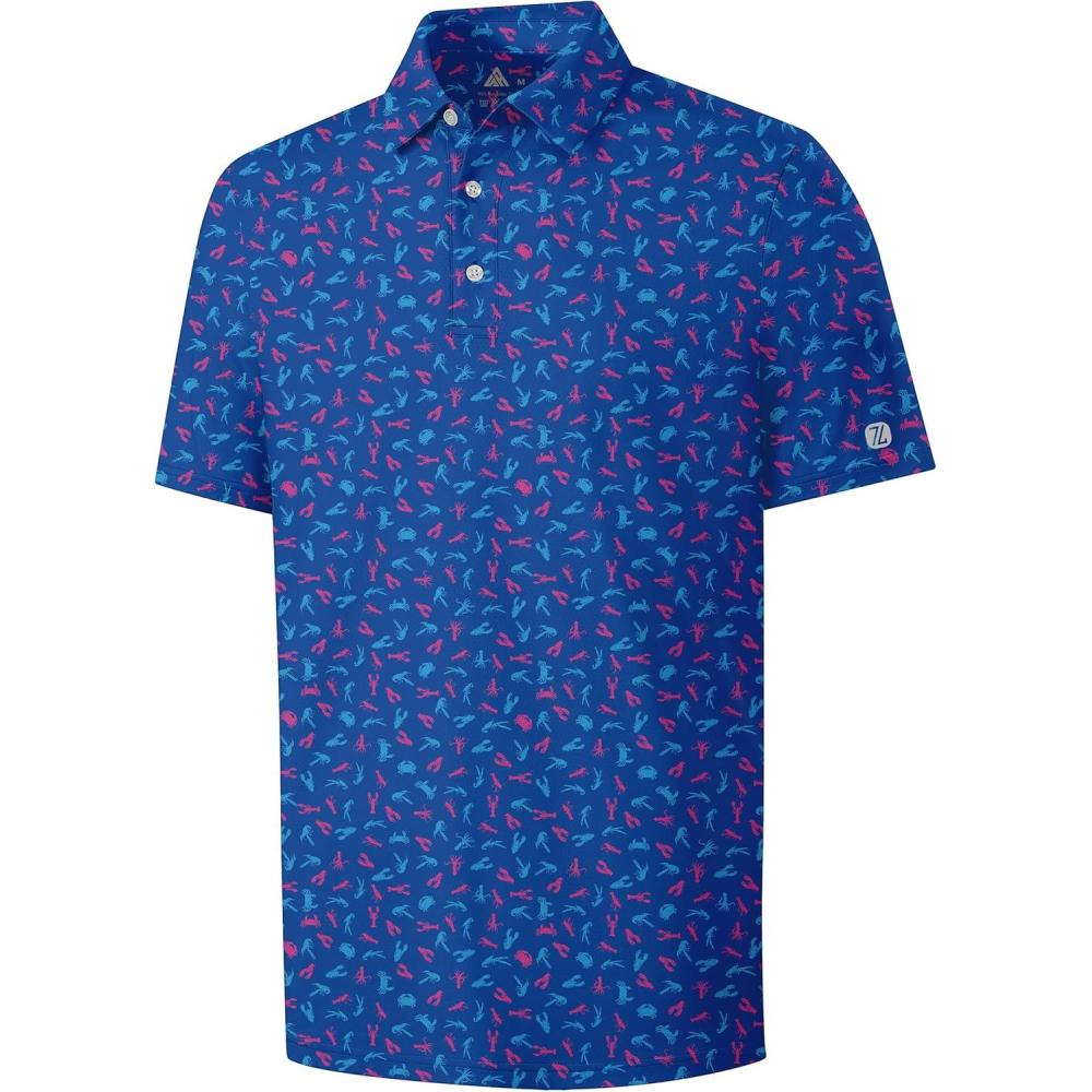 imageZITY Select Mens Golf Shirts Short Sleeve Print Performance Polo Moisture Wicking Casual Collared Golf Shirts for MenBlue Purple Lobster