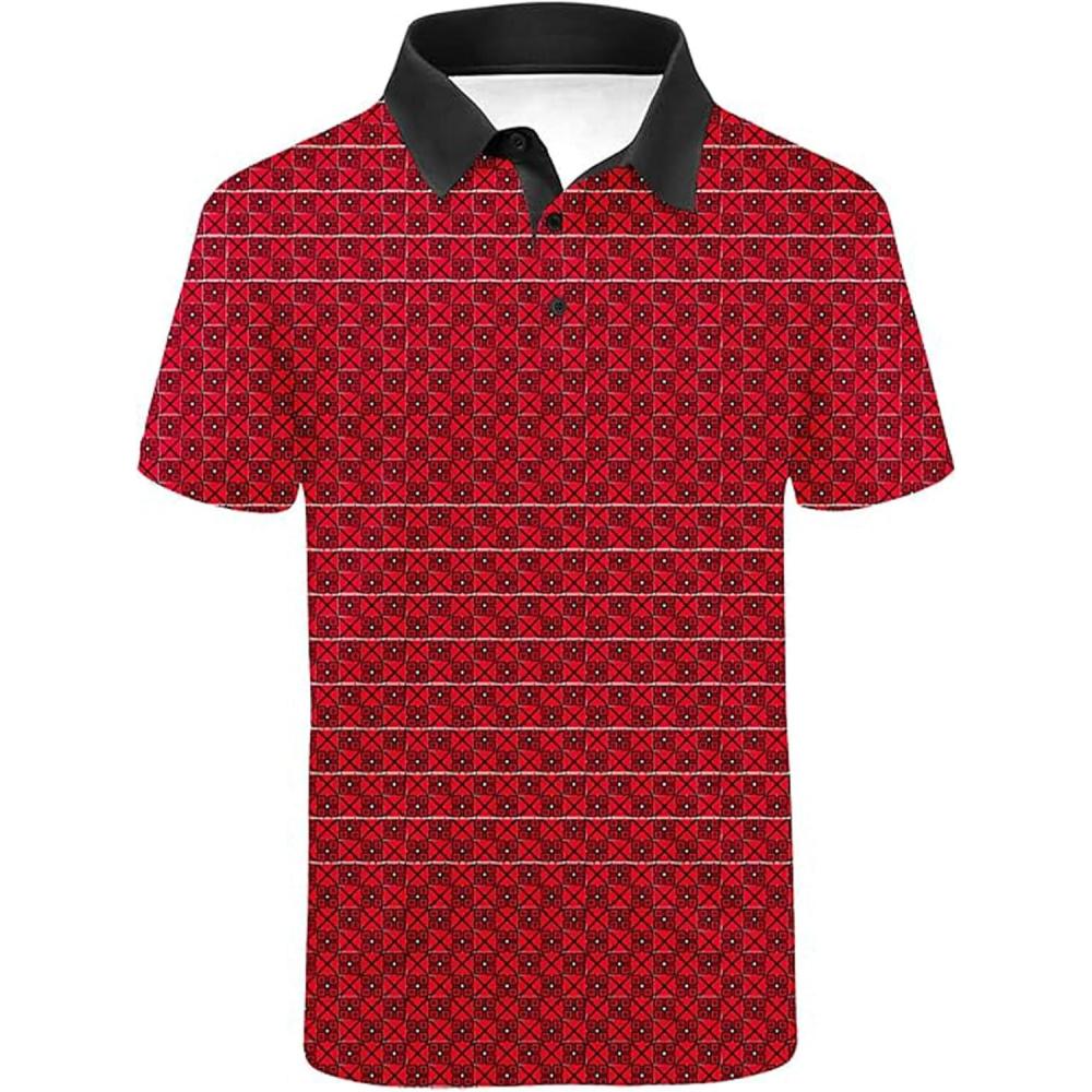 imageZITY Select Mens Golf Shirts Short Sleeve Print Performance Polo Moisture Wicking Casual Collared Golf Shirts for MenRed