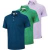 imageZITY Mens Golf Polo Shirts Striped Moisture Wicking Performance Mens Polo Shirts Short Sleeve Golf Polo Shirts for Men3 Packdark Teal Bluegreenlight Purple