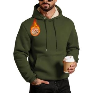 Men’s Sherpa Fleece Lined Hoodie Thick Pullover Hooded Winter Warm Casual Athletic Sweatshirt with Kangaroo Pocket(Army Green)