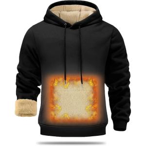 Men’s Sherpa Fleece Lined Hoodie Thick Pullover Hooded Winter Warm Casual Athletic Sweatshirt with Kangaroo Pocket(Dark Black)