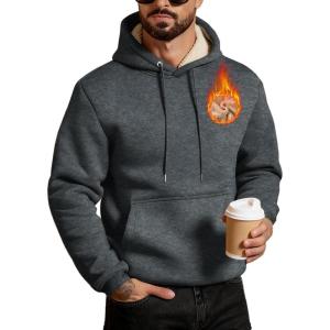 Men’s Sherpa Fleece Lined Hoodie Thick Pullover Hooded Winter Warm Casual Athletic Sweatshirt with Kangaroo Pocket(Drak Grey)