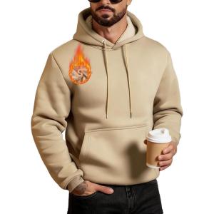 Men’s Sherpa Fleece Lined Hoodie Thick Pullover Hooded Winter Warm Casual Athletic Sweatshirt with Kangaroo Pocket(Light Brown)
