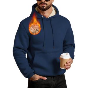Men’s Sherpa Fleece Lined Hoodie Thick Pullover Hooded Winter Warm Casual Athletic Sweatshirt with Kangaroo Pocket(Navy)