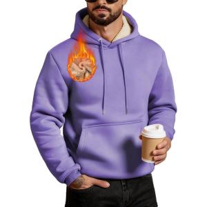 Men’s Sherpa Fleece Lined Hoodie Thick Pullover Hooded Winter Warm Casual Athletic Sweatshirt with Kangaroo Pocket(Purple)