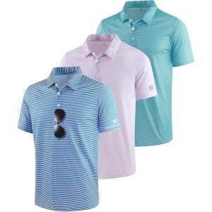 ZITY 3 Pack Golf Shirts for Men Short Sleeve UPF 50+ Performance Moisture Wicking Casual Striped Collared Polo Shirts(White Blue/Purple/Blue Green)