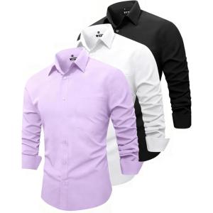 ZITY 3 Pack Mens Dress Shirts Solid Long Sleeve Business Casual Button Down Shirts(Lavender Violet Black White)
