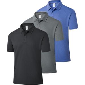 ZITY 3 Pack Mens Polo Shirts Short Sleeve Golf Polo Moisture Wicking Performance Collared Casual Tennis Athletic T-Shirt(Black/Grey/Blue)