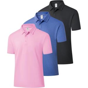 ZITY 3 Pack Mens Polo Shirts Short Sleeve Golf Polo Moisture Wicking Performance Collared Casual Tennis Athletic T-Shirt(Black/Pink/Blue)