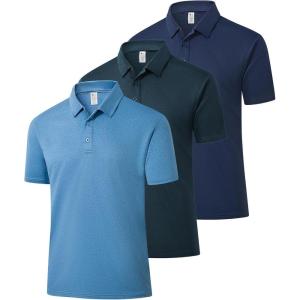 ZITY 3 Pack Mens Polo Shirts Short Sleeve Golf Polo Moisture Wicking Performance Collared Casual Tennis Athletic T-Shirt(Indigo/Tibetan/Sky Blue)