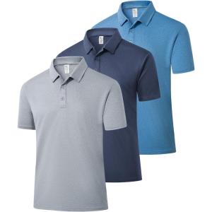 ZITY 3 Pack Mens Polo Shirts Short Sleeve Golf Polo Moisture Wicking Performance Collared Casual Tennis Athletic T-Shirt(Light Grey/Sky Blue/Grey Blue)
