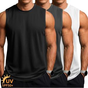 ZITY 3 Pack Men’s Sleeveless Shirts Quick Dry Tank Tops UPF 50+ Workout Gym Muscle Shirt for Running Bodybuilding Summer(Black/White/Dark Grey)