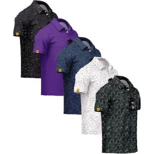 ZITY 5 Pack Mens Golf Shirt Short Sleeve UPF 50+ Moisture Wicking Performance Print Patterns Casual Golf Polo Shirts for Men(Blackwhite Purple Navy Redwhiteblue Blackishgreen)