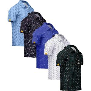 ZITY 5 Pack Mens Golf Shirt Short Sleeve UPF 50+ Moisture Wicking Performance Print Patterns Casual Golf Polo Shirts for Men(Moonblue Black Royalblue White Lakeblue)