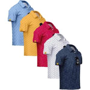 ZITY 5 Pack Mens Golf Shirt Short Sleeve UPF 50+ Moisture Wicking Performance Print Patterns Casual Golf Polo Shirts for Men(Moonblue Lightorange Red White Navy)