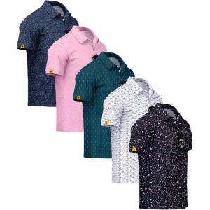 ZITY 5 Pack Mens Golf Shirt Short Sleeve UPF 50+ Moisture Wicking Performance Print Patterns Casual Golf Polo Shirts for Men(Navy Pinkwhite Tealblue White Black)