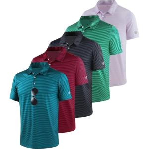 ZITY 5 Pack Mens Golf Striped Polo Shirts Short Sleeve UPF 50+ Moisture Wicking Athletic Daily Casual Collared Shirt(Set-a)
