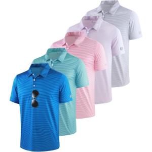 ZITY 5 Pack Mens Golf Striped Polo Shirts Short Sleeve UPF 50+ Moisture Wicking Athletic Daily Casual Collared Shirt(Set-e)