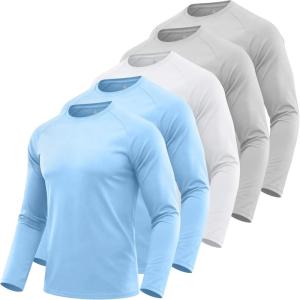 ZITY 5 Pack: Men’s Long Sleeve Shirts UPF 50+ UV Sun Protection Quick Dry Athletic Shirts for Running Workout Rash Guard(Light Blue/Light Blue/White/Light Gray/Light Gray)