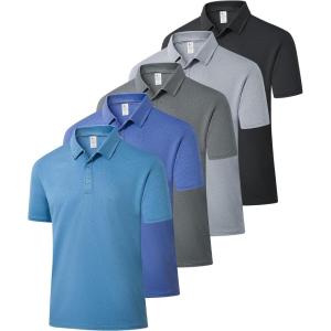 ZITY 5 Pack Mens Polo Shirts Short Sleeve Fast Dry Golf Shirt Moisture Wicking Performance Casual Workout Collared Shirt(Black/Grey/Light Grey/Blue/Sky Blue)