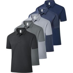 ZITY 5 Pack Mens Polo Shirts Short Sleeve Fast Dry Golf Shirt Moisture Wicking Performance Casual Workout Collared Shirt(Black/Grey/Light Grey/Navy/Grey Blue)