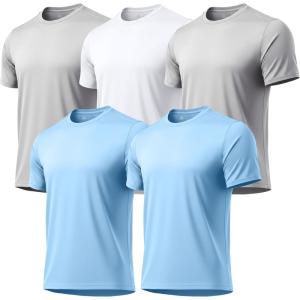 ZITY 5 Packs Men’s UPF 50+ Sun Protection T-Shirts Workout Fishing Swimming Rash Guard Fast Dry Breathable Shirt(Sky Blue / Sky Blue / White / Light Gray / Light Gray)