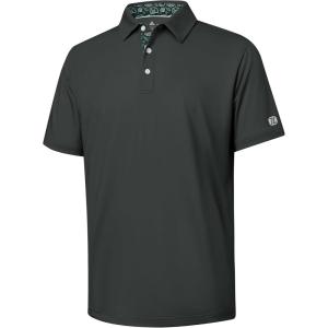 ZITY Golf Shirts for Men Short Sleeve Moisture Wicking Solid Performance Designed Print Collared Casual Polo Shirt(Dark Grey)