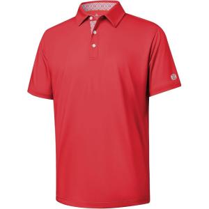 ZITY Golf Shirts for Men Short Sleeve Moisture Wicking Solid Performance Designed Print Collared Casual Polo Shirt(Rose Red)