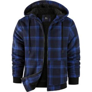 ZITY Hoodies for Men Flannel Fleece Sweatshirt Plaid Full Zip Up Jacket Sherpa Lined Winter Warm Coat(Blue Navy)