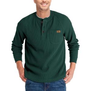 ZITY Long Sleeve Henley Shirts for Men Casual Waffle Thermal Fashion Pullover 3-Button T-Shirt with Pocket(Forest Green)