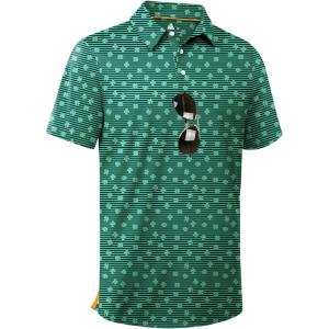 ZITY Men Golf Polo Shirts Short Sleeve Striped UPF 50+ Moisture Wicking Casual Collared Print T-Shirt for Men(A Four-leaf Clover Striped)