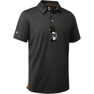 ZITY Men Golf Polo Shirts Short Sleeve Striped UPF 50+ Moisture Wicking Casual Collared Print T-Shirt for Men(Black Grey Striped)