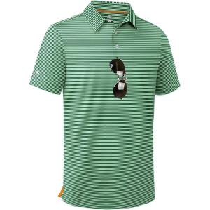 ZITY Men Golf Polo Shirts Short Sleeve Striped UPF 50+ Moisture Wicking Casual Collared Print T-Shirt for Men(Light Green Striped)