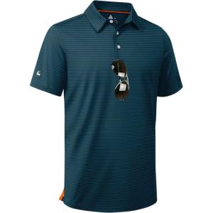 ZITY Men Golf Polo Shirts Short Sleeve Striped UPF 50+ Moisture Wicking Casual Collared Print T-Shirt for Men(Navy Striped)