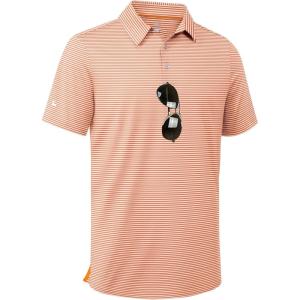 ZITY Men Golf Polo Shirts Short Sleeve Striped UPF 50+ Moisture Wicking Casual Collared Print T-Shirt for Men(Orange Striped)