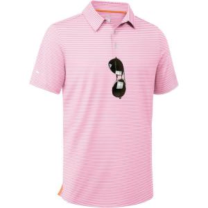 ZITY Men Golf Polo Shirts Short Sleeve Striped UPF 50+ Moisture Wicking Casual Collared Print T-Shirt for Men(Pink Striped)