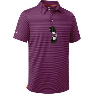 ZITY Men Golf Polo Shirts Short Sleeve Striped UPF 50+ Moisture Wicking Casual Collared Print T-Shirt for Men(Rose Red Striped)