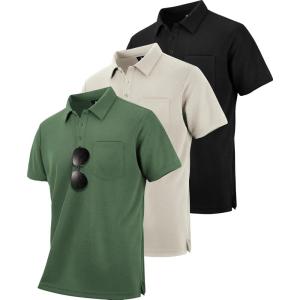 ZITY Men’s 3 Pack Polo Shirts Short Sleeve with Pocket Moisture Wicking Casual Work Golf Lightweight Collared T-Shirts(Apricot+army Green+black)
