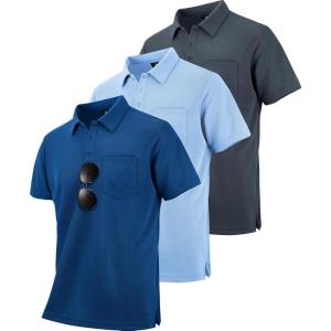 ZITY Men’s 3 Pack Polo Shirts Short Sleeve with Pocket Moisture Wicking Casual Work Golf Lightweight Collared T-Shirts(Light Blue+grey+royal Blue)