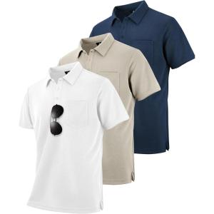 ZITY Men’s 3 Pack Polo Shirts Short Sleeve with Pocket Moisture Wicking Casual Work Golf Lightweight Collared T-Shirts(Navy+white+apricot)