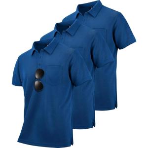 ZITY Men’s 3 Pack Polo Shirts Short Sleeve with Pocket Moisture Wicking Casual Work Golf Lightweight Collared T-Shirts(Royal Blue+royal Blue+royal Blue)