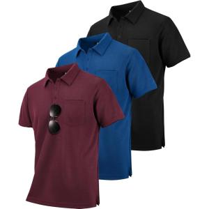 ZITY Men’s 3 Pack Polo Shirts Short Sleeve with Pocket Moisture Wicking Casual Work Golf Lightweight Collared T-Shirts(Royal Blue+wine Red+black)