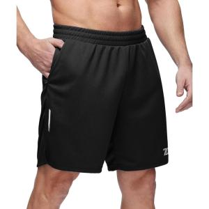ZITY Men’s Athletic Running Shorts 7” Inseam Quick Dry Mesh Workout Gym Shorts with Zipper Pockets for Basketball Tennis(Black)