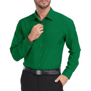 ZITY Men’s Dress Shirts Solid Long Sleeve Business Casual Button Down Shirts(Holly Green)