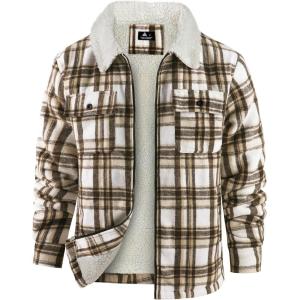 ZITY Men’s Flannel Shirts Jacket Warm Sherpa Lined Fleece Plaid Winter Coat