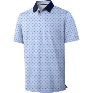 ZITY Men’s Golf Polo Shirt Short Sleeve Performance Moisture Wicking Collared Print Shirt for Golf and Casual Wear(Blue Polka Dots)