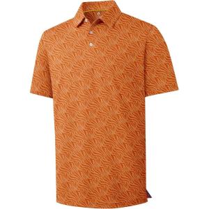 ZITY Men’s Golf Polo Shirt Short Sleeve Performance Moisture Wicking Collared Print Shirt for Golf and Casual Wear(Light Orange Zebra Stripe)