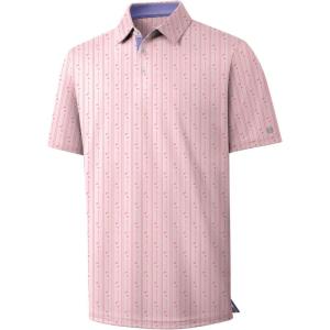 ZITY Men’s Golf Polo Shirt Short Sleeve Performance Moisture Wicking Collared Print Shirt for Golf and Casual Wear(Pink Golf Club)