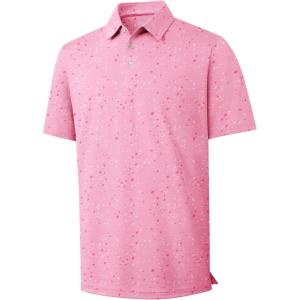 ZITY Men’s Golf Polo Shirt Short Sleeve Performance Moisture Wicking Collared Print Shirt for Golf and Casual Wear(Pink Splattered Paint)
